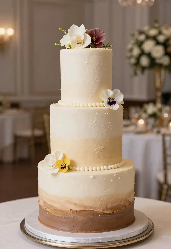 14 Champagne Wedding Cake Ideas With Tiers That Stack Secure - 3. Whimsical Ombre Tiers 1