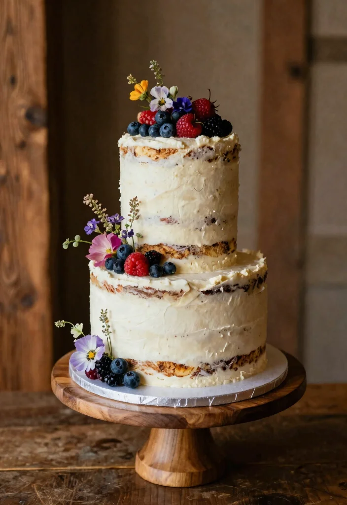 14 Champagne Wedding Cake Ideas With Tiers That Stack Secure - 4. Rustic Charm with Naked Cake 1