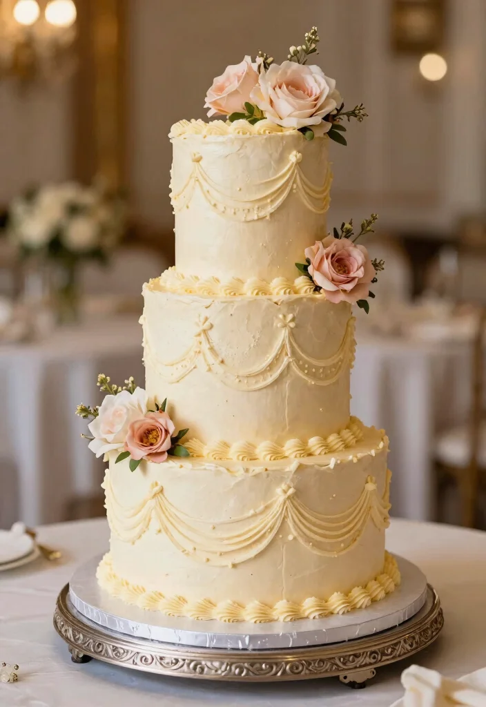 14 Champagne Wedding Cake Ideas With Tiers That Stack Secure - 5. Textured Buttercream Beauty 1