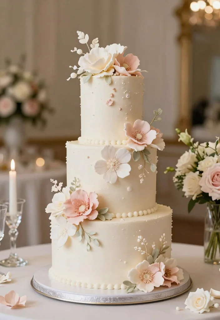 14 Champagne Wedding Cake Ideas With Tiers That Stack Secure - 8. Artisanal Sugar Flowers 1