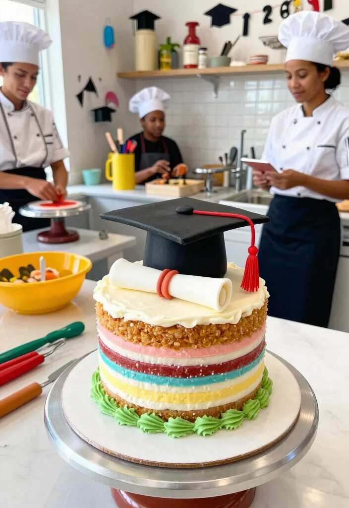 14 Graduation Mini Cake Ideas That Stack Without Sliding - 1. Classic Cap and Diploma 1