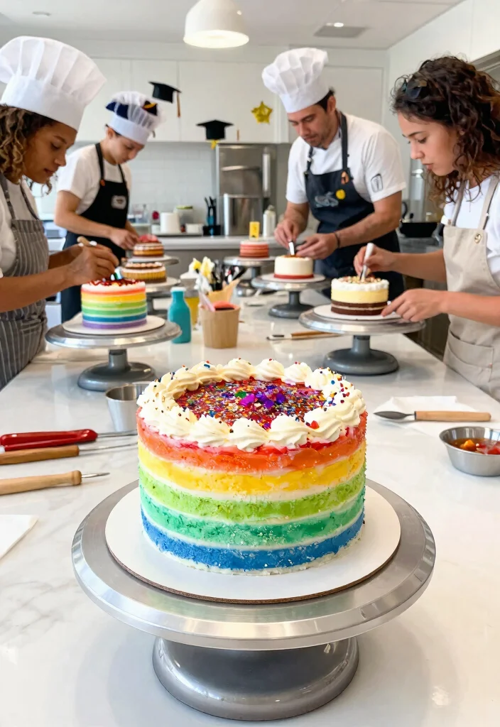 14 Graduation Mini Cake Ideas That Stack Without Sliding - 10. Rainbow Graduation Cake 1