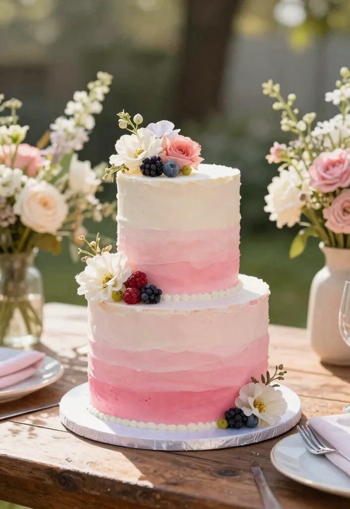 14 Pink Bridal Shower Cake Ideas That Don't Melt During the Party - 1. Rosy Ombre Delight 1