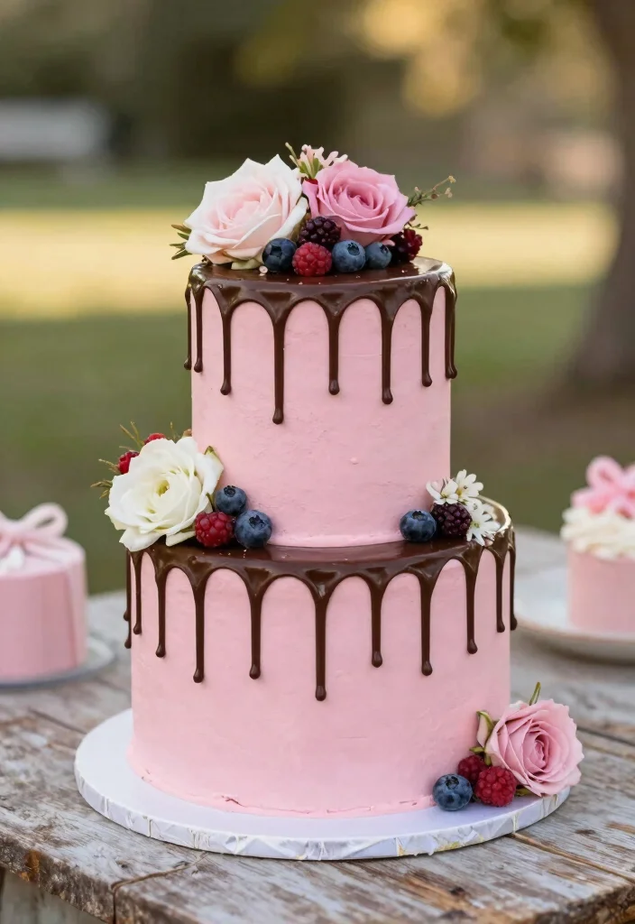14 Pink Bridal Shower Cake Ideas That Don't Melt During the Party - 10. Pink Chocolate Drip Cake 1