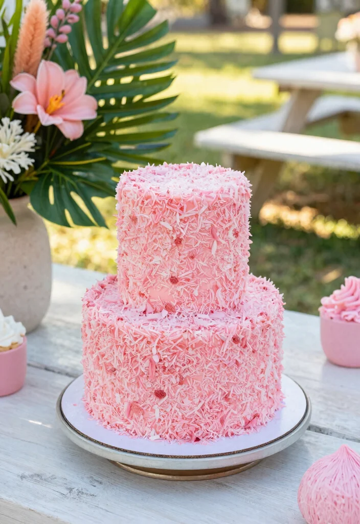 14 Pink Bridal Shower Cake Ideas That Don't Melt During the Party - 13. Tropical Pink Coconut Cake 1