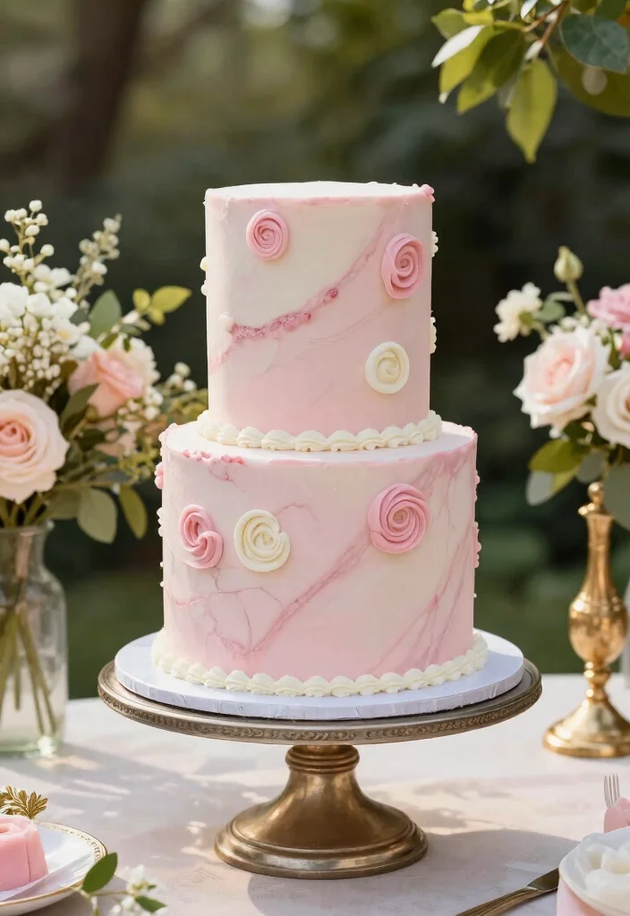 14 Pink Bridal Shower Cake Ideas That Don't Melt During the Party - 3. Elegant Marble Cake 1