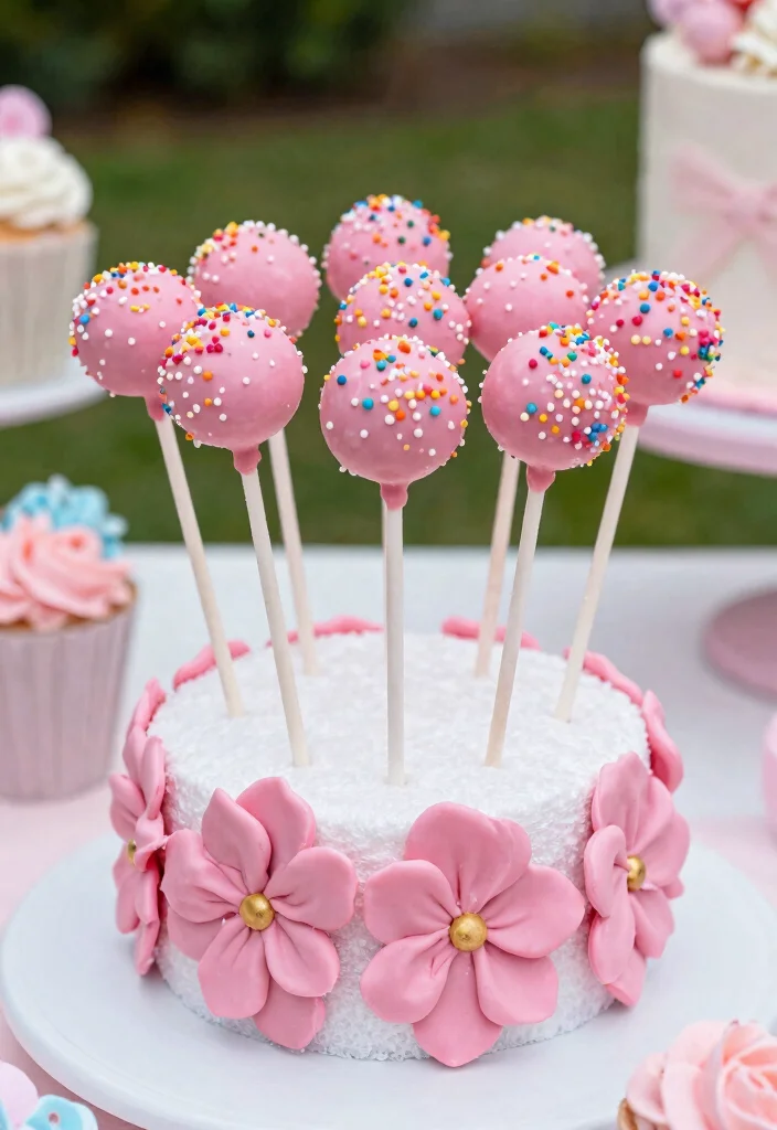 14 Pink Bridal Shower Cake Ideas That Don't Melt During the Party - 6. Chocolate-Covered Pink Cake Pops 1
