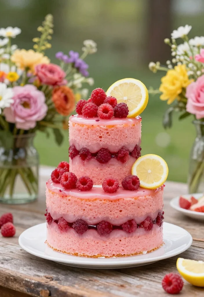 14 Pink Bridal Shower Cake Ideas That Don't Melt During the Party - 7. Tiered Raspberry Lemonade Cake 1