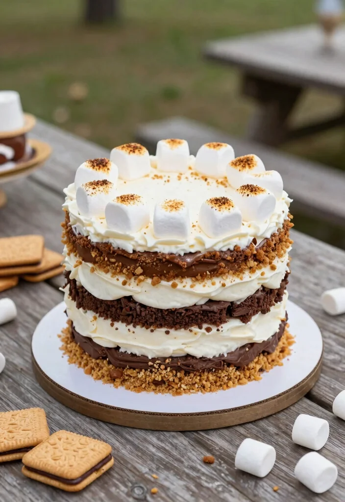 14 Pink Bridal Shower Cake Ideas That Don't Melt During the Party - 9. S'mores-Inspired Cake 1