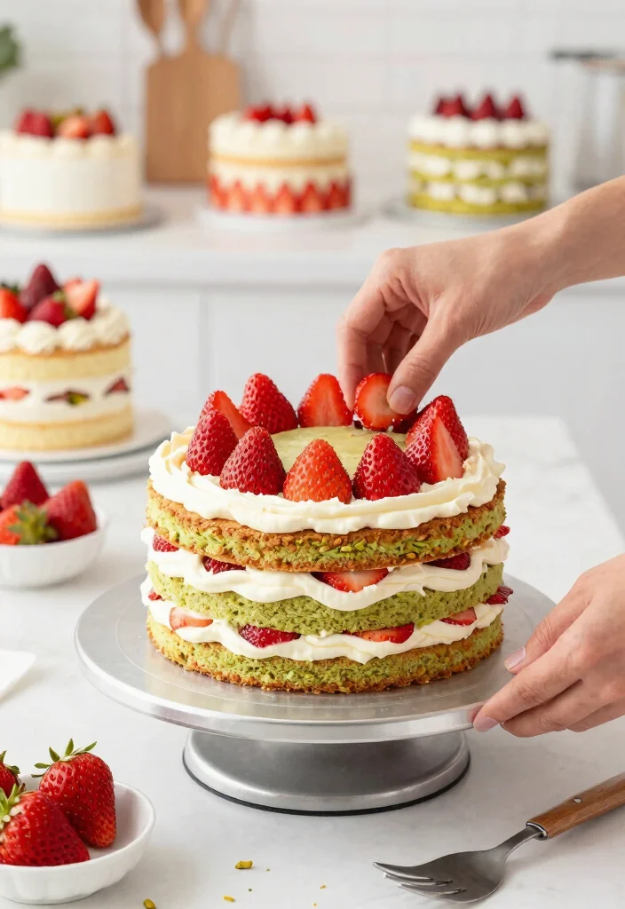 14 Strawberry Naked Cake Ideas That Don't Dry Out - 10. Strawberry Pistachio Naked Cake 1