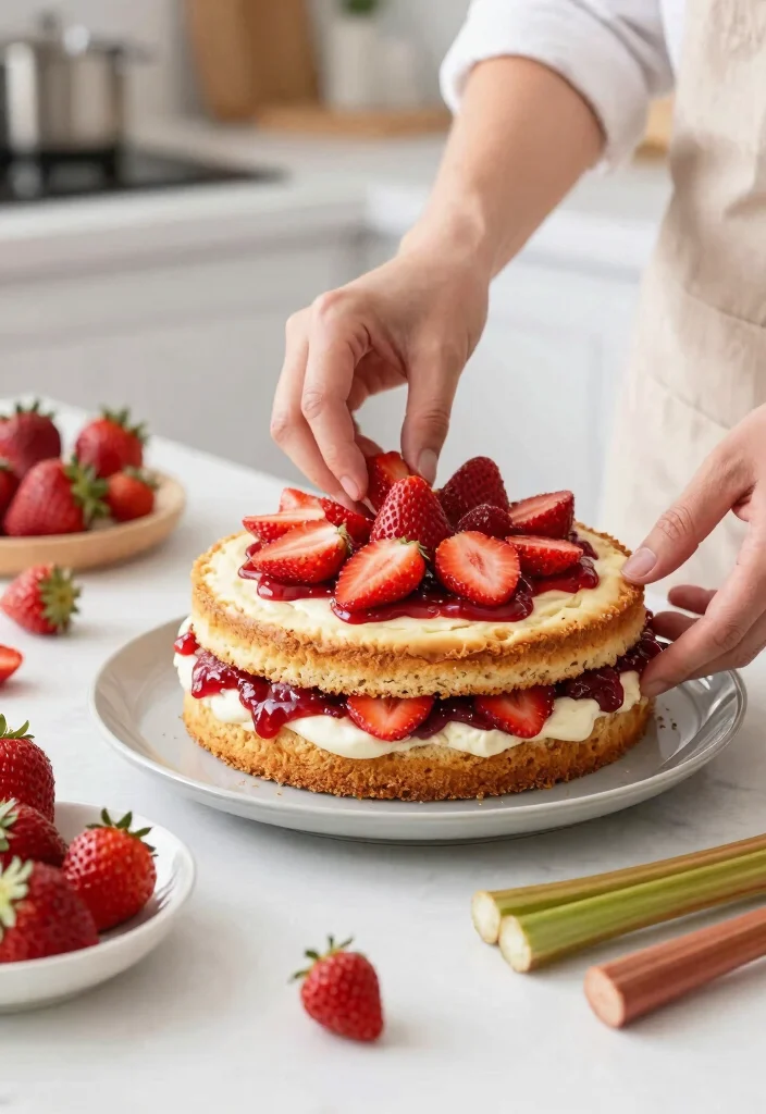 14 Strawberry Naked Cake Ideas That Don't Dry Out - 12. Strawberry Rhubarb Naked Cake 1