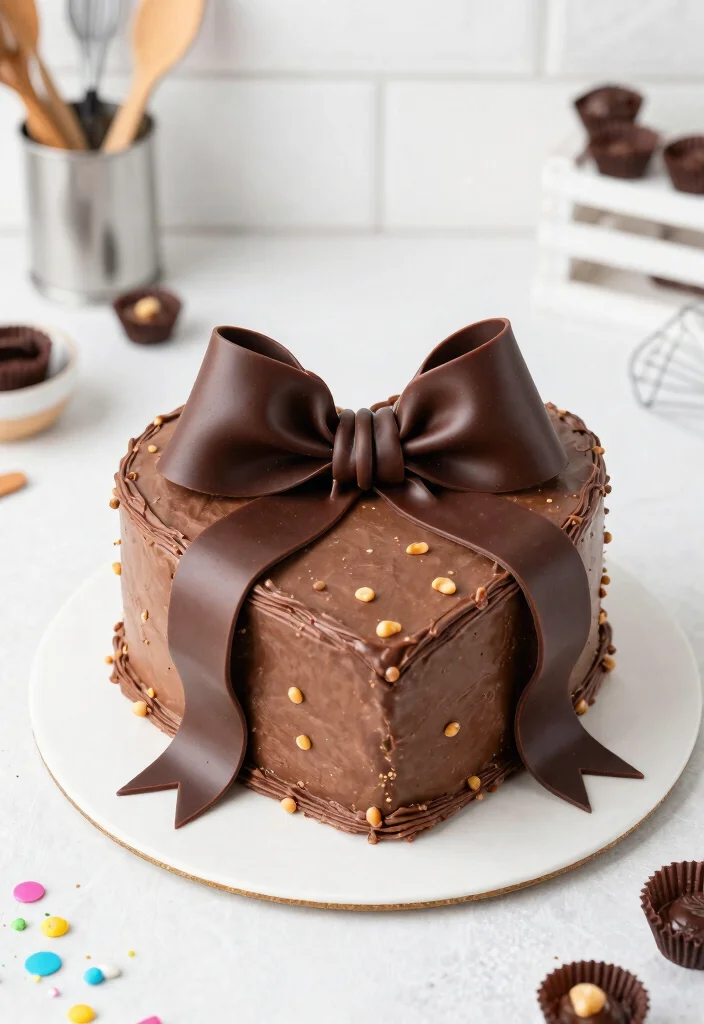 15 Heart Cake With Bows That Don't Slide Off Before Serving - 10. Peanut Butter Cup Heart Cake with Chocolate Bow 1
