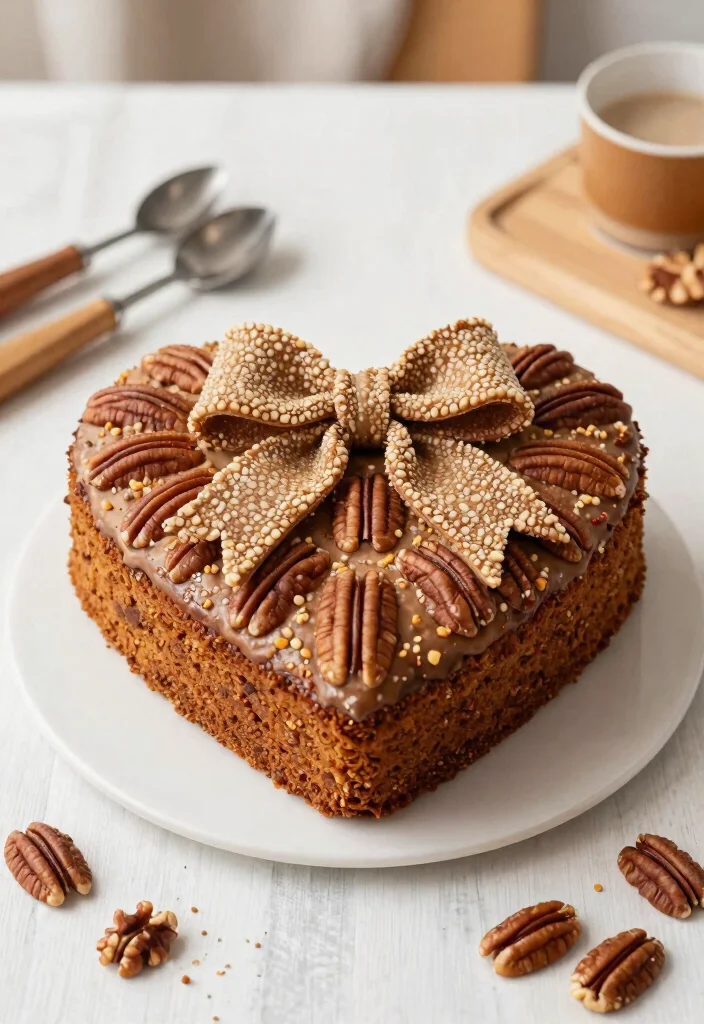 15 Heart Cake With Bows That Don't Slide Off Before Serving - 12. Maple Pecan Heart Cake with Nutty Bow 1
