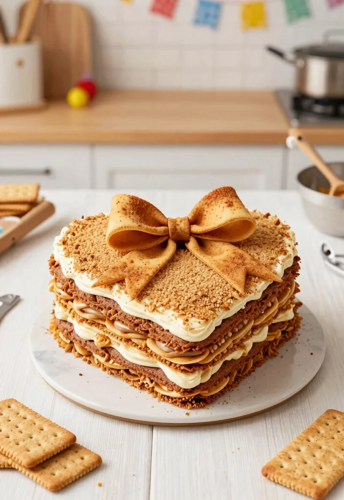 15 Heart Cake With Bows That Don't Slide Off Before Serving - 14. S’mores Heart Cake with Toasted Bow 1