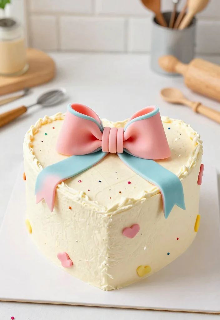 15 Heart Cake With Bows That Don't Slide Off Before Serving - 3. Vanilla Buttercream Heart Cake with Whimsical Bow 1