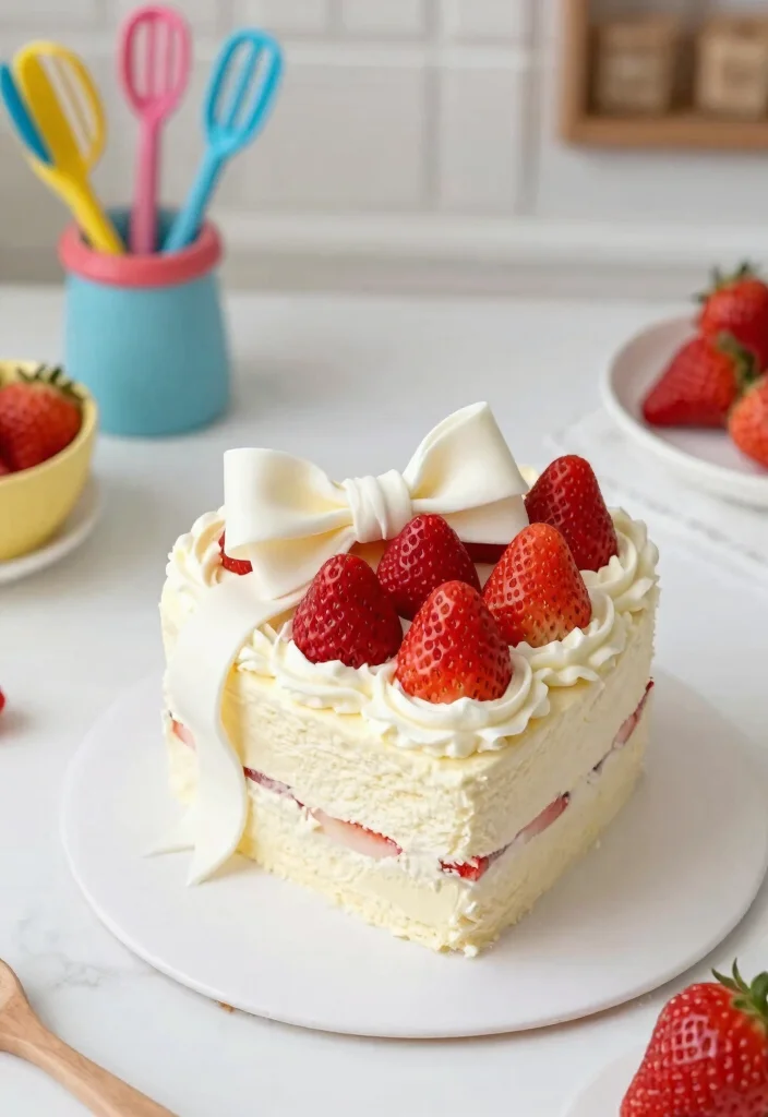 15 Heart Cake With Bows That Don't Slide Off Before Serving - 4. Strawberry Shortcake Heart Cake with Fresh Bows 1