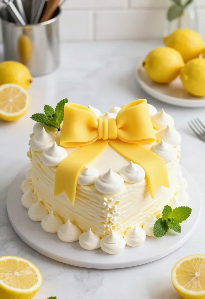 15 Heart Cake With Bows That Don't Slide Off Before Serving - 5. Lemon Meringue Heart Cake with Citrus Bow 1