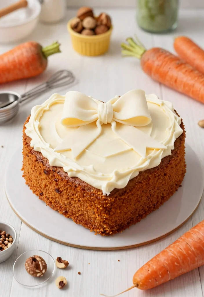 15 Heart Cake With Bows That Don't Slide Off Before Serving - 6. Carrot Cake Heart Cake with Cream Cheese Bow 1