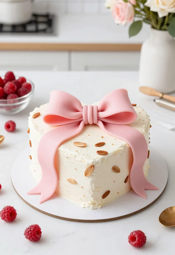 15 Heart Cake With Bows That Don't Slide Off Before Serving - 8. Raspberry Almond Heart Cake with Elegant Bow 1