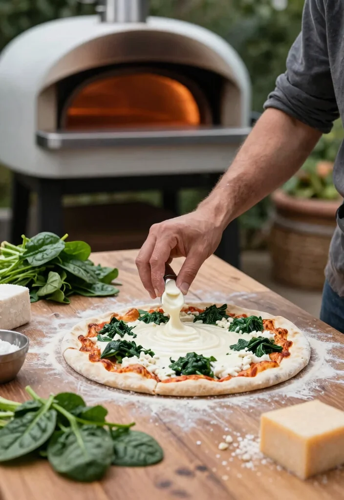 18 Ooni Pizza Oven Recipes That Don't Burn Before the Center Cooks - 10. Spinach & Ricotta White Sauce Pizza 1