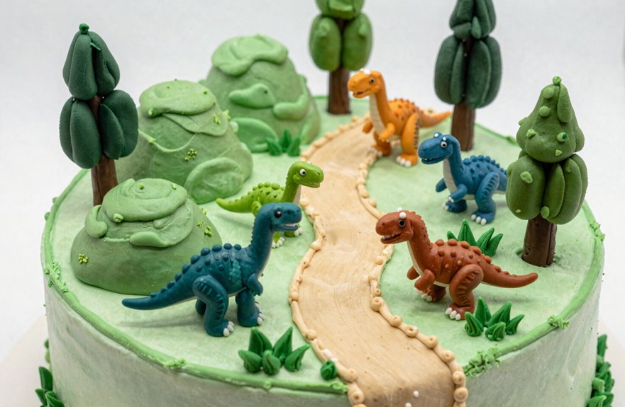 position dinosaurs trees waterfall layout