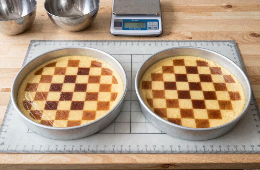 tender white cake checkerboard preparation